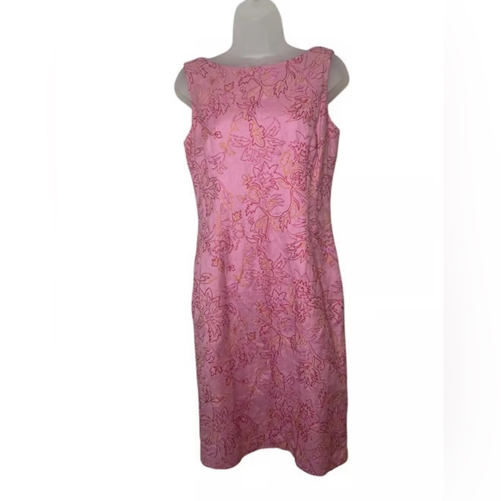 Vintage Embroidered Floral Pink Sheath Dress
